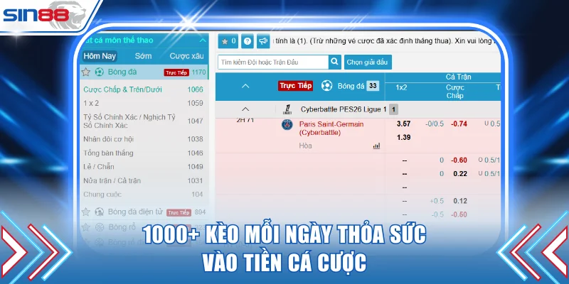 1000+ kèo mỗi ngày thỏa sức vào tiền cá cược